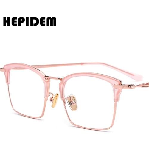 Acetate Glasses Frame Women Men Optical Prescription Eyeglasses 2018 Ladies Sexy Clear Pink Blue Spectacles Metal Eyewear