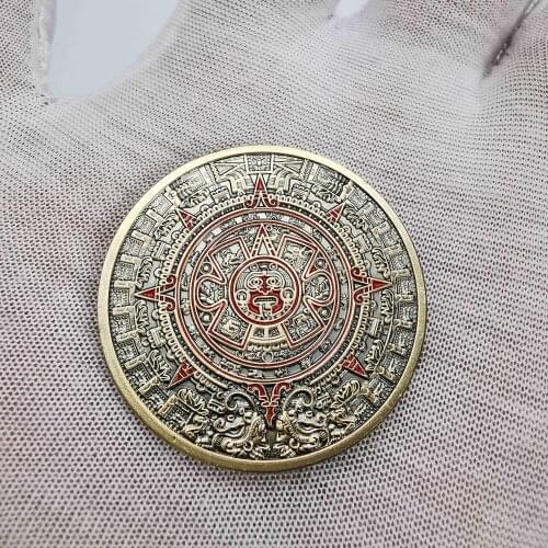 40MM Maya commemorative coins Mexico aztec Bronze plated ancient bronze coins Drop Shipping
