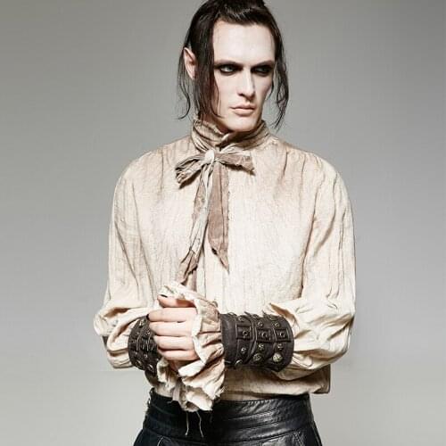 PUNK RAVE Steampunk Heavy Metal Rivet Gloves Gothic PU Leather Fashion Cosplay Armor Wristbands Man Arm Warmers One Pair