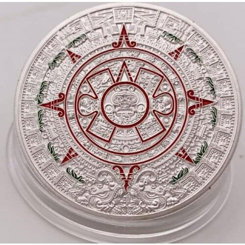The Maya Silver Plated Coin Mexico Mayan Prophecy Calendar Antique Souvenir Vintage Polish Coins Collectible Gifts