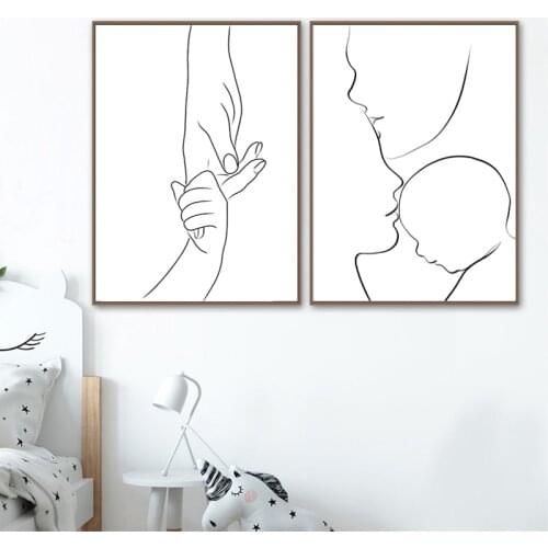 Family Love Poster Newborn Mom Hands Line Art Canvas Painting Wall Art Pictures Abstract Prints Nursery Baby Room Decor