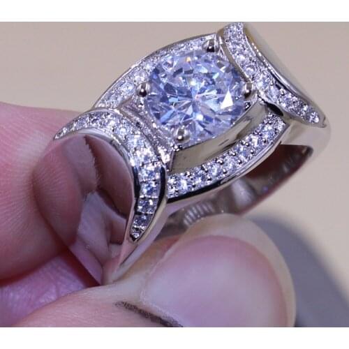 Size 8-13 Fashion Jewelry 925 Silver Filled Round Cut White Pave Setting 5A Cubic Zirconia Wedding Men Ring Gift