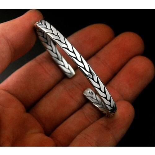 S925 and S990 sterling silver color Bangle Vintage Thai silver Embossed Opening Bracelet for men women Silver Bracelet Jewelry