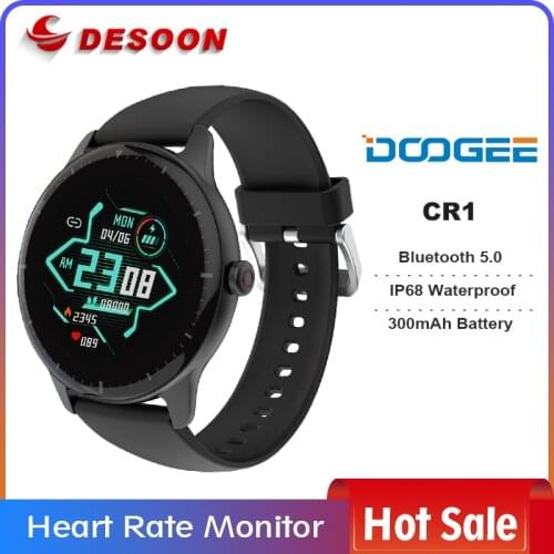 DOOGEE CR1 Smart watch IP68 Waterproof Bluetooth 5.0 Sleep Monitor Fitness Heart Rate Tracker SmartWatch Android IOS