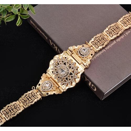 Water Drop Shape Rhinestone Bridal Jewelry Belts In Gold Moroccan Caftan Wedding Belts Long Chain Waist Bands