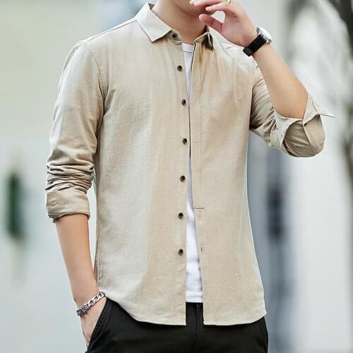 Streetwear men Shirt Fashion Casual Cotton Solid Color Long Sleeve Shirt Slim Soft Comfortable Shirt Men