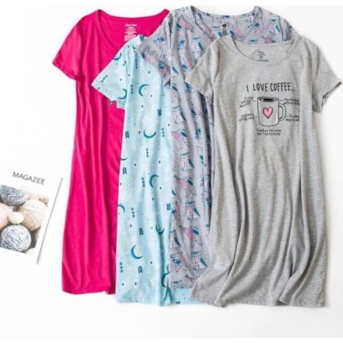 Plus Size 3XL Summer Girls Casual Cartoon nightgown Women Cotton Sleepshirts Female Short sleeve O collar sleeping dress