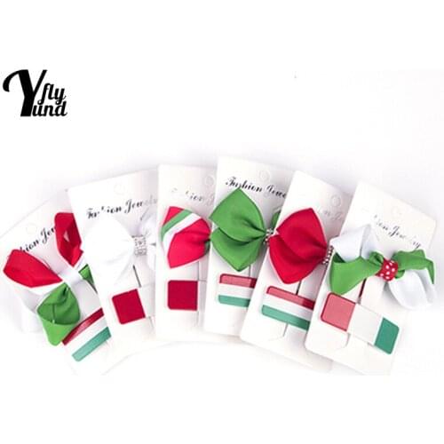 Yundfly Christmas Childrens Printed Bowknot Hair Clip Two Piece Set Cute Ribbon Bows Bangs Hairpin Infant Headwear Holiday Gift