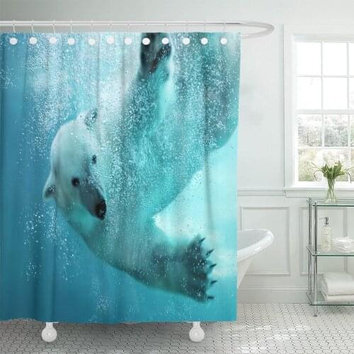 Polar Bear Attacking Underwater Full Paw Blow Details Showing Shower Curtain Waterproof Polyester Fabric 72 x 78 Inches Set