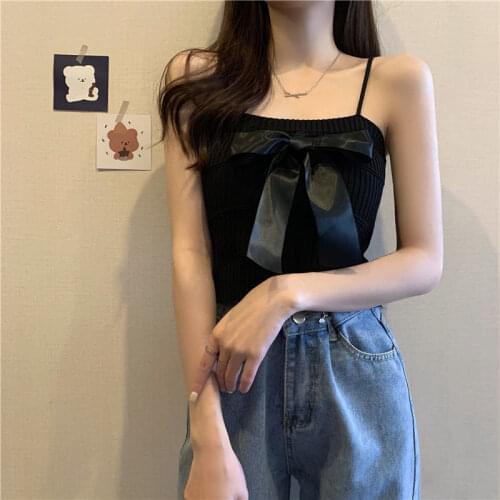 Women Tanks Tops 2021 Summer Bow Camisole Womens Knitted Vest Camis Crop Top For Women