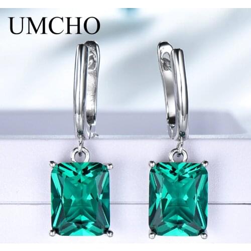 UMCHO 925 Silver Nano Green Emerald Women Drop Earrings For Anniversary Party Gifts Fine Jewelry Decorations