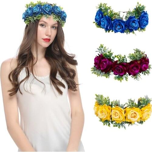 Handmade Rose Flower Crown Flannel Headdress Head Wreath Headband Hairband Seaside Holiday Wedding Women Girls Hair Accessories