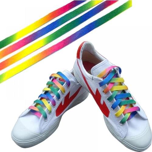 1 Pairs 110cm Rainbow Flat Canvas Athletic Shoelace Sport Sneaker Shoe Laces Strings Free Shipping