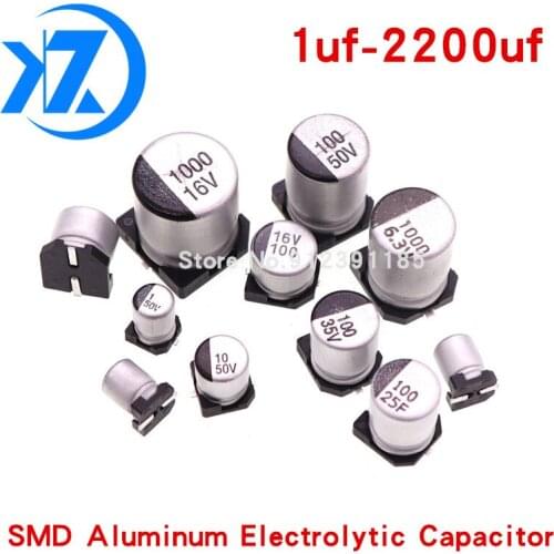 10pcs SMD Aluminum Electrolytic Capacitor 6.3V 10V 16V 25V 35V 50V 63V 1UF 10UF 22UF 33UF 47UF 100UF 330UF 470UF 1000UF