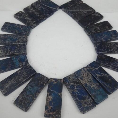 20pcs 20*50mm Natural Dark Blue Imperial Stone Slice Beads, Top Drilled Slab Shape Gems Stone Beaded Accessories Jewelry Making