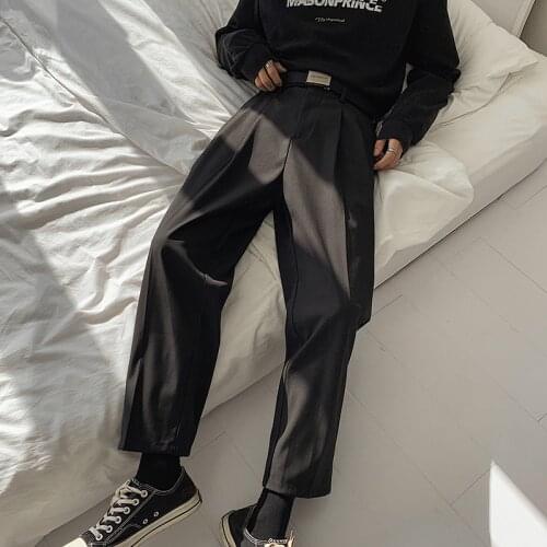 2020 Mens Loose Leisure Grey Formal Suit Pants Business Design Cotton Western-style Trousers Male Black Casual Pants Size M-2XL