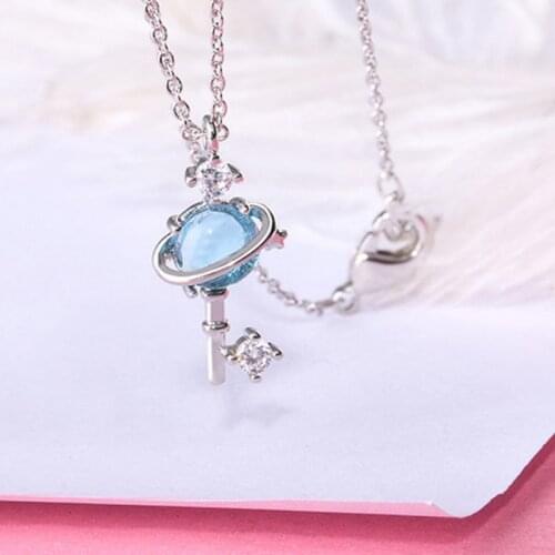 3 Style Fairy Sea Blue Moon Star Earth Starry Sky Pendant Necklace Kit Dainty Astronomy Key Crystal Necklace Set Jewelry