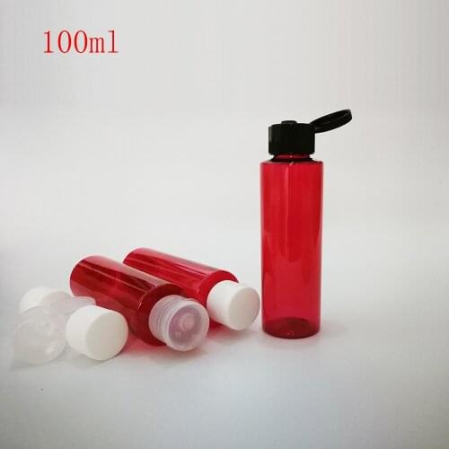 30pcs 100ml red PET bottles with flip caps 100cc empty shower gel refillable bottle,travel container liquid cosmetic packaging