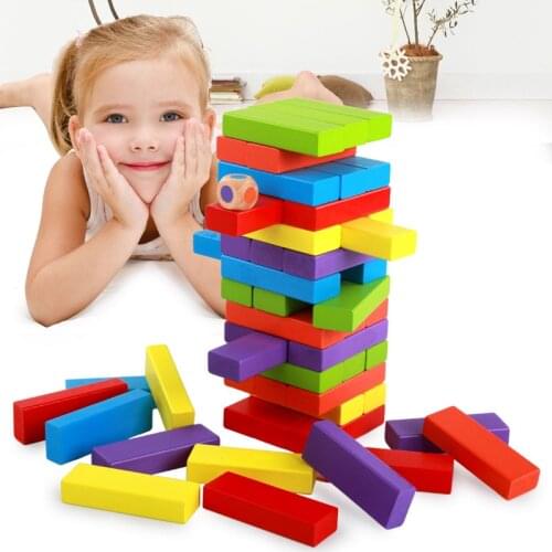54PCS Children Toys Wooden Stacked Layers Building Block Gift Tower Block Stack Game Toys Adult Party Bar Entertainment Kits