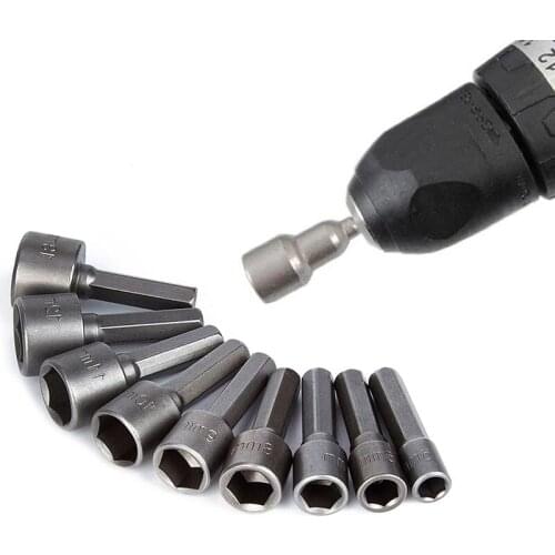 9pcs/set Wrench 1/4" Screw Metric Driver Tool Set Adapter Drill Bit Hexagonal Shank Hex Nut Socket Screw Power Drill Adapter