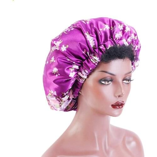 Satin Bonnet Night Sleep Cap Sleeping Head Cover for Women Girl Sleeping (colorful and fashionable Rose Red Flower Printed)