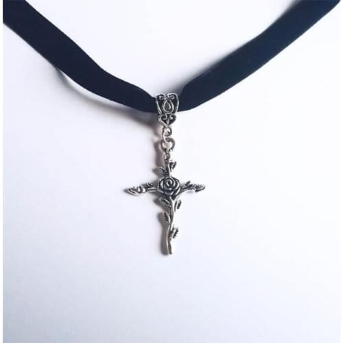 Black Rose Cross Velvet Choker with Gothic Ornate big pendant Jewelry Valentines Gift women fashion novelty beautiful 2020 new