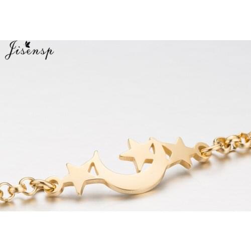 Jisensp Lovely Moon Stars Charm Bracelet Bohemian Style Stainless Steel Bracelets Bangles Fashion Jewelry for Women Party Gift