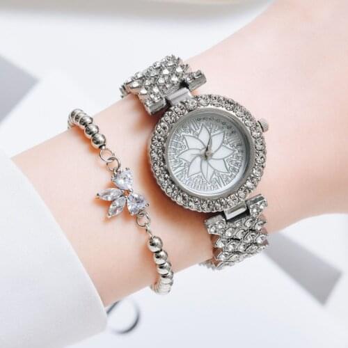 New Full Rhinestone Womans Watch Luxury Silver Ladies Wristwatch Flower Pattern Steel Female Quartz Clock Gift relogio feminino
