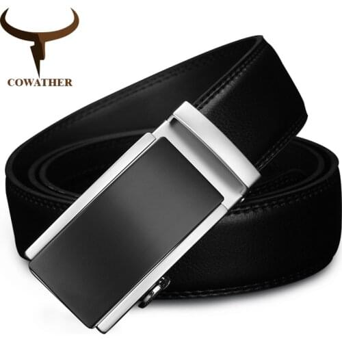 COWATHER 2019 luxury men belt for men automatic alloy buckle high grade cow leather belt vintage design Cowskin Male Strap CZ117