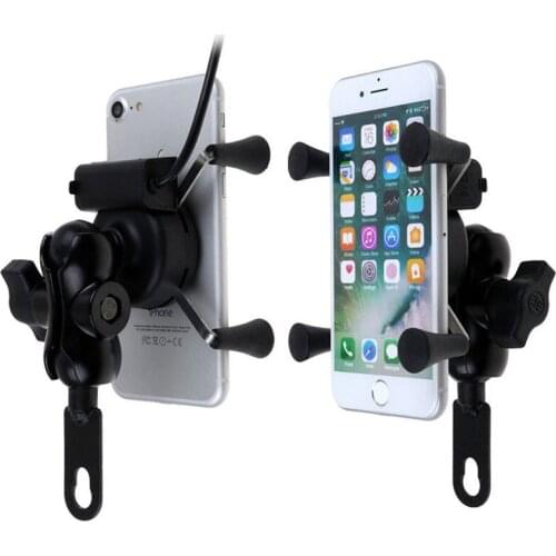 BOZXRX Motorcycle ATV Dirt Electric Bike X Grip Mount Cellphone Holder With USB Charger For Phone SNS GPS