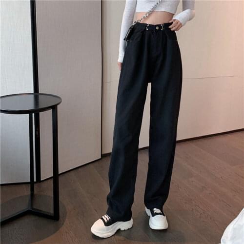 Women Fashion Wide Leg Denim Streetwear Vintage Mom Jeans Harajuku Boyfriend Straight Pants High Waist Black White Jeans