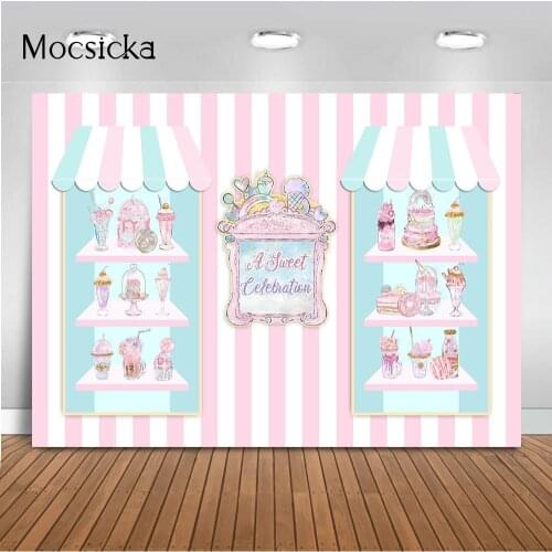 Ice cream store birthday backdrop summer cake smash girl newborn baby portrait photo background studio kids portrait photocall