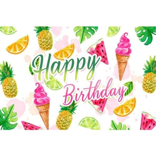 Happy Birthday Fruit Backdrop Cone and Pineapple Photography Background Celebration Photo Booth Studio Decor