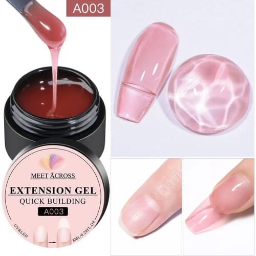 MEET ACROSS 8ml Quick Building Nail Gel for Nail Extension Acrylic White Clear UV LED Gel Manicure Nail Art Extend Forms Tips