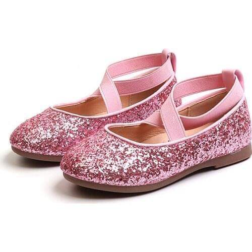 JGSHOWKITO 2021 Autumn New Fashion Girls Shoes Shiny Glitter Leather Flats For Big Kids Princess Sweet Wedding Shoes Sequins