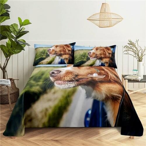 Cute Dog 0.9/1.2/1.5/1.8/2.0m Digital Printing Polyester Bed Flat Sheet With Pillowcase Print Bedding Set