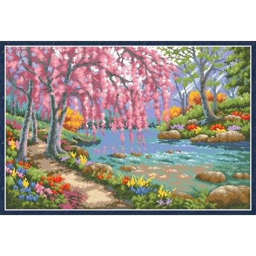 Colorful Riverside View Counted Cross Stitch Kits Pattern Printed Canvas Embroidery Needlework 11CT 14CT DIY Home Decor Painting
