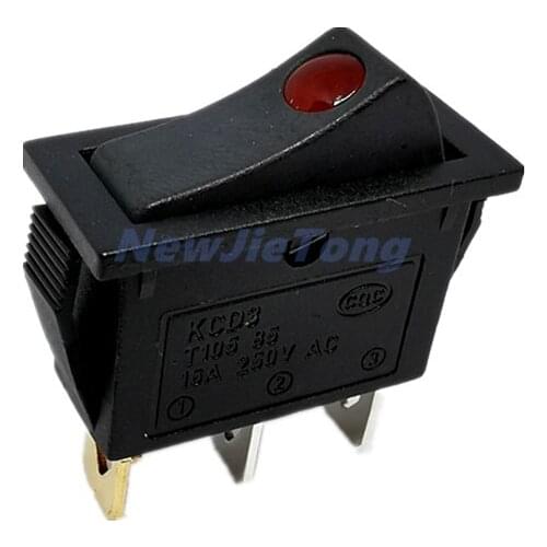 1pc KCD3 Rocker Switch ON OFF 3Pin Latching 16A 250VAC With Dot LED For Motor Car Auto Switch Red Light
