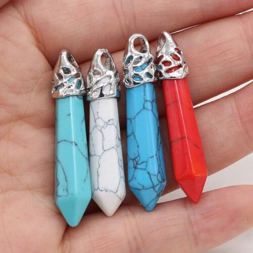 Natural stone Pendant Turquois alloy Bullet shape Exquisite charms For jewelry making DIY Necklace Bracelet accessories 8x40mm