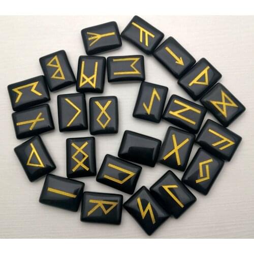 Fashion runestone Obsidian Runes Divination Tumbled Stones 25pcs Natural Viking Runes Amulet Set Reiki Healing Crystals