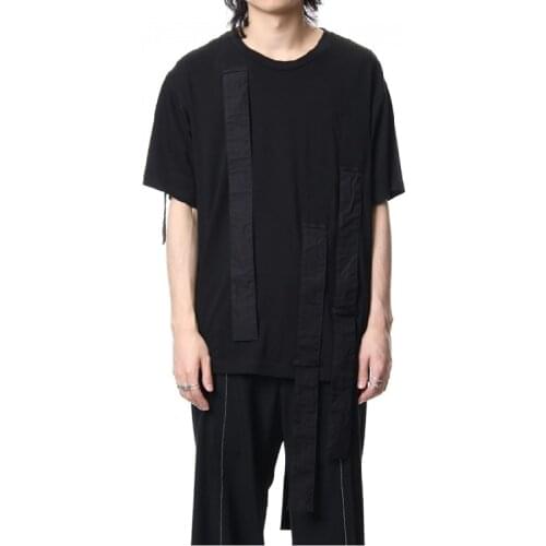 Mens T-shirt 2020 black patchwork loose halter top