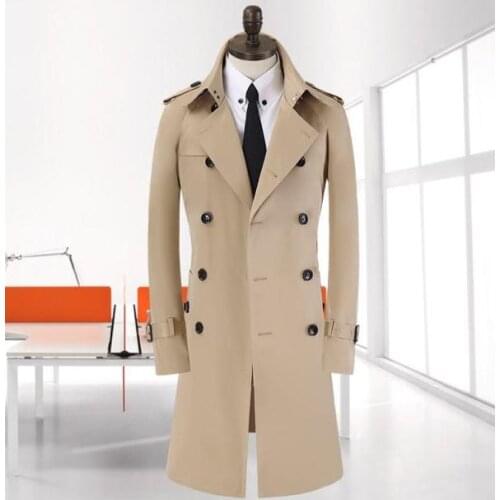 Mens trench coat brand clothing plus size spring coat new business beige gentleman double-breasted long manteau homme Korean