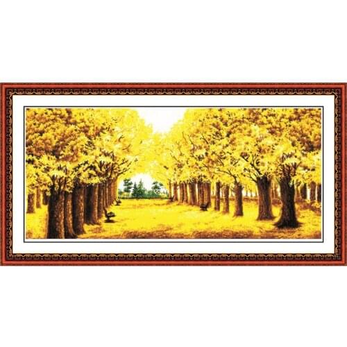 Golden Autumn Cross Stitch Kits Embroidery Needlework Patterns 11CT 14CT Print Fabric Stamped Home Decor Counted Needlepoint Set