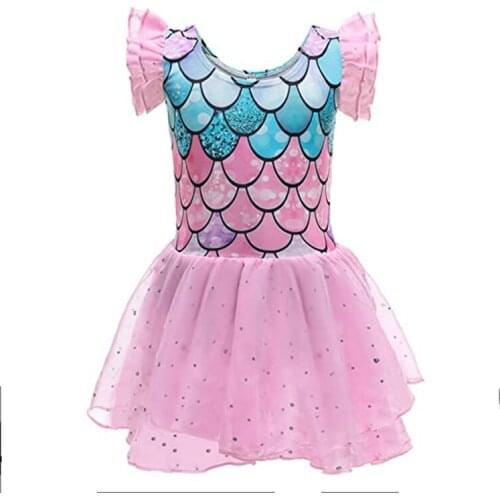 New Ballet Dance Dress For Girls Ruffle Sleeve Leotard With Tutu Skirted Short Sleeve Ballet Dancewear Chiffon Skirts 3-8Years