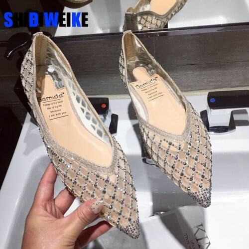 2021 Summer New Pointed Toe Women Flats Bling Air Mesh Shoes Comfortable Flats Soft and Comfortable Casual Flats Slip On Shoes