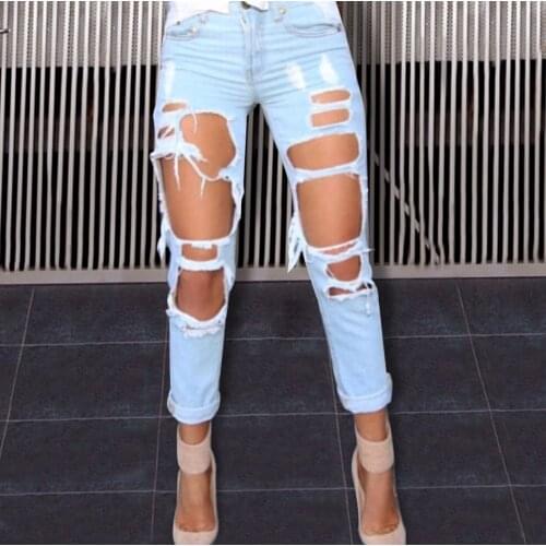 New Large Size Women Boyfriend Jeans For Women Ripped Jeans For Women Loose Fashion Trousers Women Fat MM Waist Jeans Hole Pants