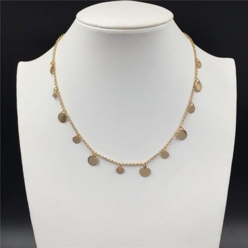 Casual Gold Color Plating Small Medium Size Round Disc Choker Necklace For Women Daily Office Dress Decoration Jewelry Accessory