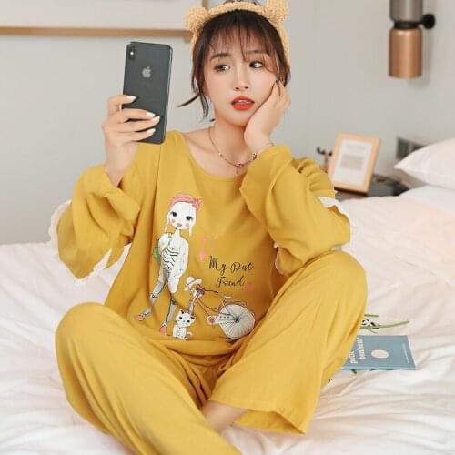 Spring Long-sleeved Cotton Silk Pajamas Womens Solid Color Thin Suit French Lace Viscose Casual Summer Large Size Home Service