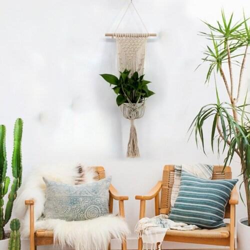Bohemian Style Hand-woven Pure Cotton Plant Hanging Basket Net Bag Flower Pot Household Tapestry Wall Hanging Potted Utensils