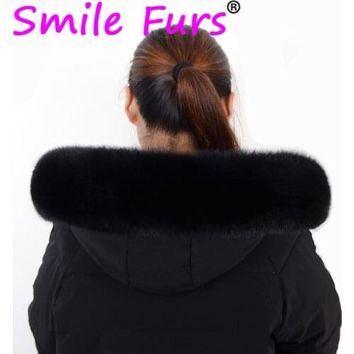 Qearlstar Natural Fox Fur Collar For Women Hood Black Real Fur Scarf Winter Warm High-quality Coat Cap Collar Z119 High Quality